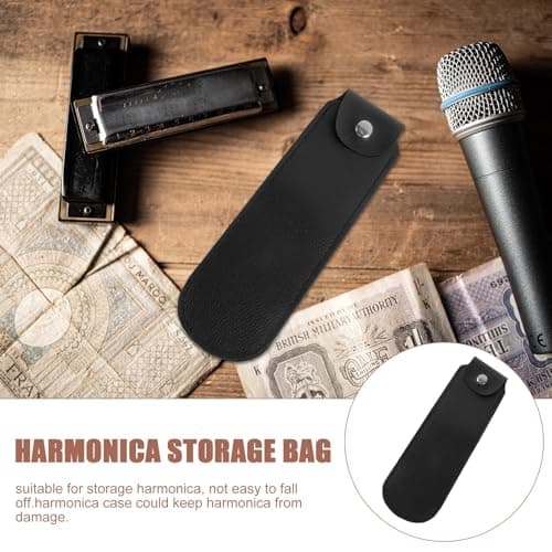 MUELODSIC Portable Genuine Leather Harmonica Pouch for 21 Holes Harmonica Simple and Elegant Design Suitable for Travel and Outdoor Use Easy to Clean Timeless Black Storage Bag — view 4
