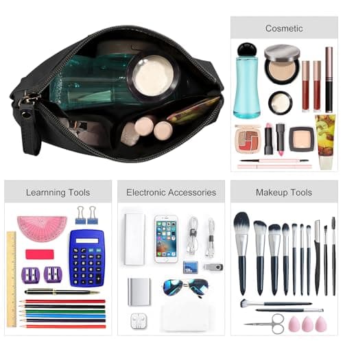 Small Cosmetic Bag for Purse MAANGE Small Makeup Bag Portable Travel Makeup Pouch Waterproof PU Leather Make up Bag with Handle Cute Versatile Zipper Pouch for Women (Black) — view 4