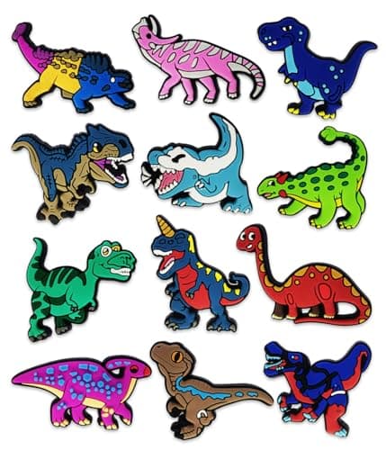 12PCS Brazil New Zealand Spain Canada Argentina Colombia Travel Shoe Charms for Croc Bubble Slides Clogs Sandals, Sports Shoe Accessories Decorations for Men Boys Teens Adults, Dinosaur2, Regular