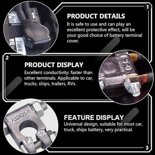 Mikikit Military-grade Battery Terminal Post Kit for Car Truck Recreational Vehicle Camper Marine Boat with Positive Negative Clamps and Flame Retardant Protective Covers — view 6