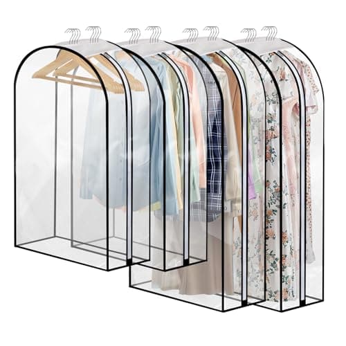 4 Pack Clear Garment Bags, 40/50 Inch Clothes Covers with 10 Inch Gusset
