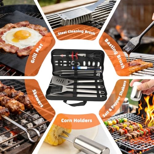 JUAUO 32PCS BBQ Tool Set, Thickened Stainless Steel Barbecue Accessories with Oxford Storage Bag – Complete BBQ Utensil Kit for Outdoor, Camping, Garden & Kitchen – Grilling Gifts for Men, Dad, Him — view 5