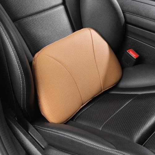 POKSRI Genuine Leather Lumbar Support Pillow,Back Pain Relief Cushion,fits tightly around waist,Real Cowhide,Memory Foam,fit Car Drive,Office chair,Rest seat,Improve Posture,Portable,15.5''Lx 8.7''H