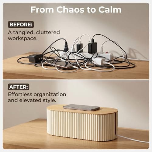 Cable Tidy Box, Cable Management Box with Bamboo Lid, 33×13×11cm — view 4