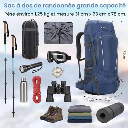JOVELL Hiking Backpack for Men Women, Large Capacity Durable Trekking Backpack with Rain Cover, Waterproof Lightweight Camping Backpack for Backpacking Travel Mountaineering (Deep Blue) — view 2