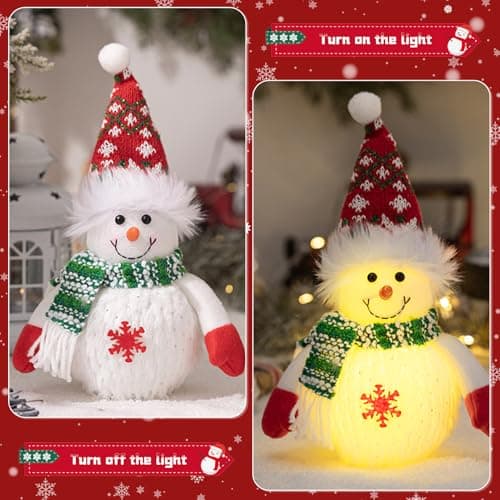 Christmas Decoration with LED Light, Pack of 2 Christmas Snowman Figures Christmas Table Decoration Battery Operated Christmas Decoration Figure for Christmas Decoration Indoor Fireplace Office Room — view 4