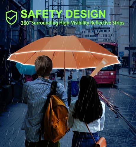 TUMAAOTU Compact Inverted Umbrella with Never Forget Carabiner Handle - Travel Umbrella Windproof Strong, Reverse Umbrellas for wind rain, Auto Open Close, 10 Rib Durable Frame for Women Men (Orange) — view 5