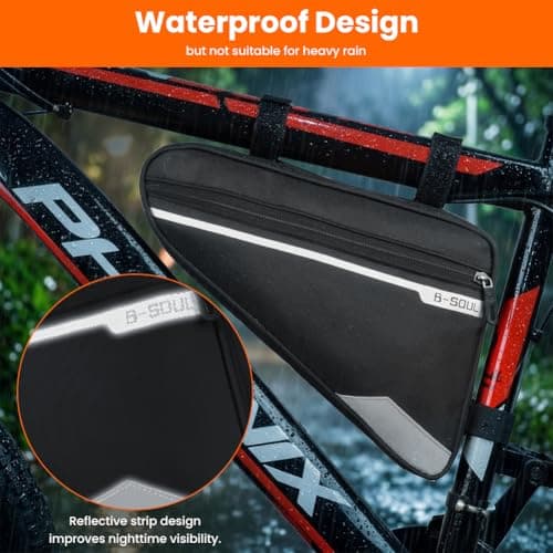 DiULi Waterproof Bike Frame Bag with Reflective Strip, Large Capacity 29x20x5cm Bicycle Triangle Bag with Rear Mesh Pocket, Cycling Frame Storage Pouch for Mountain Road Bike - Black — view 5