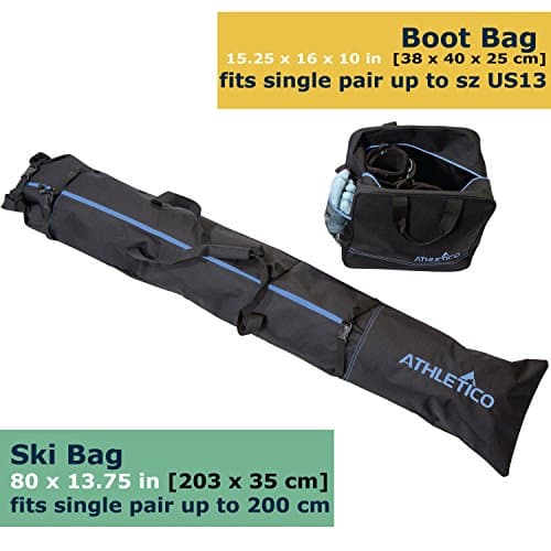 Athletico Two-Piece Ski and Boot Bag Combo | Store & Transport Skis Up to 200 CM and Boots Up To Size 13 | Includes 1 Ski Bag & 1 Ski Boot Bag (Black with Blue Trim) — view 2