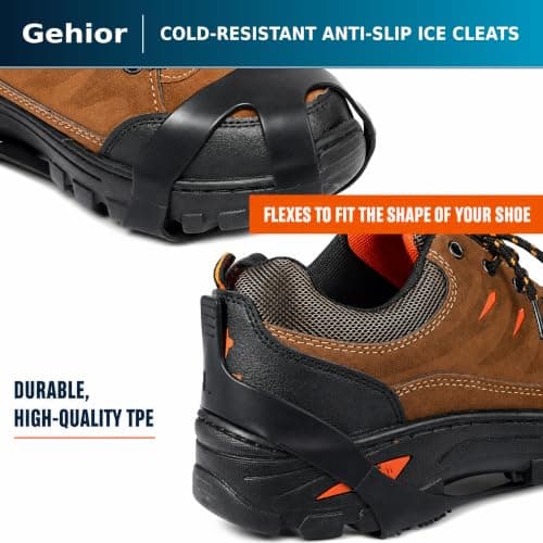 Gehior Ice Grips for Shoes and Boots, 10-Stud Anti-Slip Crampons with Stainless Steel Spikes, Flexible TPE Snow Grips for Winter Walking, Hiking, Trekking and Ice Fishing (L) — view 6
