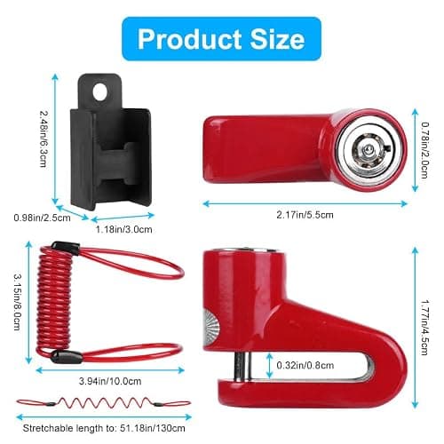 Ainiv Bike Lock, Disc Brake 1300mm/12mm Cycling Cable Lock with 2 Keys,Electric Scooter Accessory Anti-Theft for Xiaomi M365/Pro,Bike, Electric Bike, Strollers, Lawnmowers, B Red (F5EU-3251078) — view 2