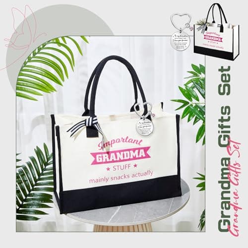 Hestya 2 Pieces Christmas Grandma Gifts from Grandchildren Include 1 Shopping Tote Bag and 1 Keyring for Grandma with Pouch for Granny Mothers Day Christmas Birthday Beach Present — view 5
