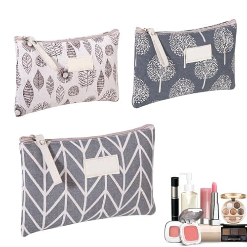 Canvas Cosmetic Bag, 3 Pcs Small Makeup Bag, Printed Makeup Bag with Zipper