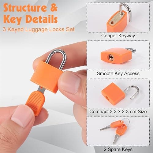 Suitcase Lock with Key 3 Pack Small Travel Padlocks for Luggage Gym Locker School Locker Backpack Diary Cabinet Colour Coded Portable Locks with Keys — view 3