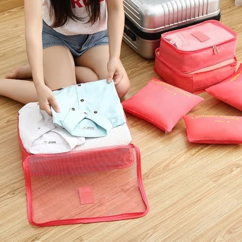 CCAIPU 6 Pcs Packing Cubes for Travel, Durable Travel Packing Cubes Set Suitcase Organiser Bags Luggage Organiser Bag for Travel Accessories (Red) — view 3