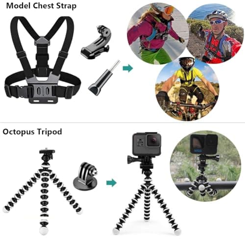 For Gopro Accessories,YHTSPORT Gopro Accessories Kit for Gopro Hero 13 12 11 10 9 8 Max 7 Session and SJ4000 Xiaomi Yi and Other Sports Cameras (Black) — view 5