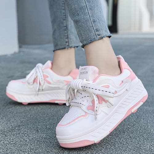 Surwin Fashion Sports Roller Skates,Roller Skates for Girls Boys, 2 in 1 Kids Rollerskates,Student Detachable Teenagers Retractable Roller Shoes,Shoes with Wheels,for Outdoor Walking (Pink,3) — view 3