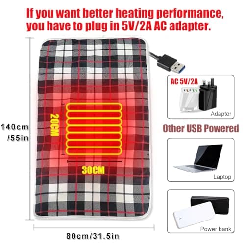 Woolala USB Plaid Electric Heated Shawl Blanket, Fleece Wearable Heated Blanket Comfy Poncho Wrap for Home, Office, Outdoor, Travel Use, 3 Temperature Settings & Timer (55 * 31.5in) — view 2