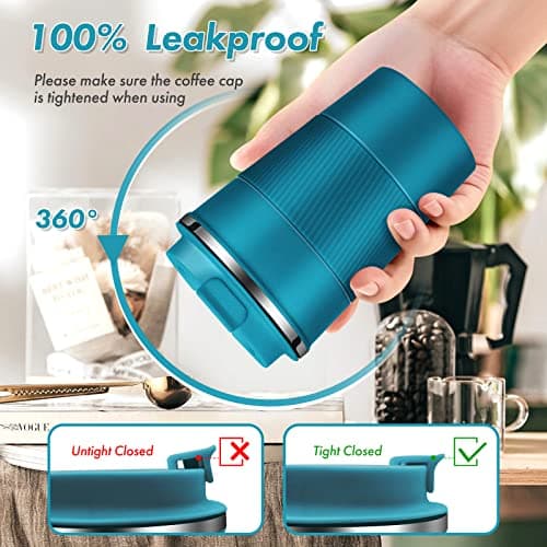 Dycietx Travel Mug with Leakproof Lid,Insulated Reusable Coffee Mug Hot&Cold Drinks/Tea,Portable Stainless Steel Thermal Takeaway Travel Coffee Cup Car//Picnic/Office/School (Blue) (CM03RD) — view 5