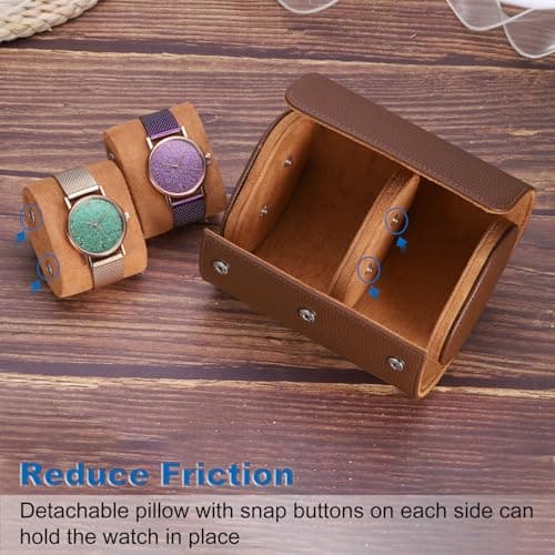 sourcing map Watch Roll Travel Case 2 Slots Portable Textured Brown — view 4