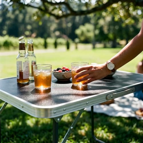 Harbour Housewares Folding Table - 80cm x 60cm - Black - Small Metal Trestle Tables Foldable Portable Side Table for Indoor, Outdoor, Garden, BBQ, Pinic, Dining, Camping — view 2