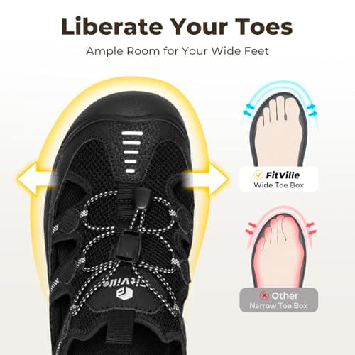 FitVille Mens Outdoor Walking Sandals Wide Fit Shoes,Black,7,W — view 3