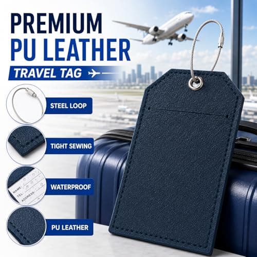 Redamancy 4 Pcs Luggage Tags, Leather Suitcase Tags, Baggage Tags with Adjustable Strap Privacy Protection Cover for Preventing Loss of Bags and Suitcases(Black, Red, White, Blue) — view 6