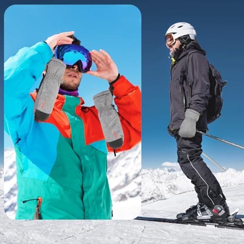 QKURT Ski Mittens, Winter Snowboard Mittens Waterproof Snow Gloves Leather Gloves for Outdoor Activitives Men Women — view 6
