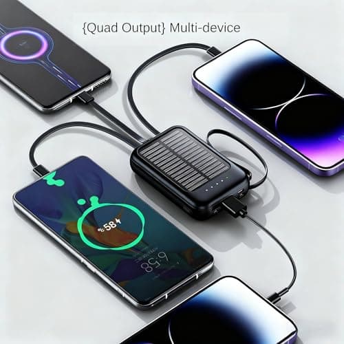 Mini Solar Power Bank with Built-in Cable, 10000mAh Portable Charger with Solar Panel for Emergency Power Supply — view 5