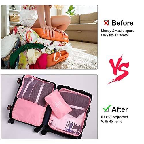 OSDUE Packing Cubes for Suitcases, 9PCS Travel Luggage Packing Organizers Waterproof Travel Essentials Bag Accessories Clothes Shoes Cosmetics Toiletries Storage Bags(Pink) — view 5