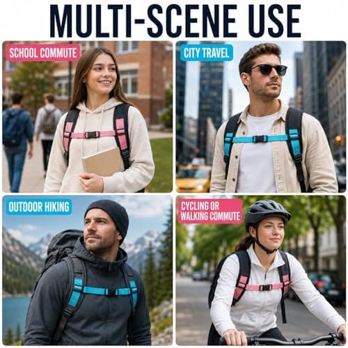 DCYQAIN 2Pcs Adjustable Backpack Chest Straps Non-Slip Quick Release Sternum Straps Extender for Adult Rucksacks Outdoor Travel Hiking Jogging Commuting Blue Pink — view 4
