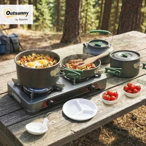 Outsunny Camping Cookware Set for 4-5 People Lightweight Aluminium Grey — view 2