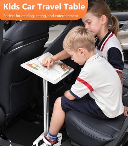 DICMKY Car Seat Tray Table, Height Adjustable Travel Tray for Kids/Adults, Car Lap Desk for Laptop Computer Tablet Book, Front Passenger/Rear Seat Food Eating, Essentials Accessories for Long Trips — view 3