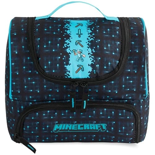 Get Trend Minecraft Kids Insulated Lunch Bag, Dual Compartment Lightweight Cooler Bag with Handle for Kids Lunch Box & Snacks, Travel School & Picnic Food Carrier, Gamer Gifts for Boys (Multi)