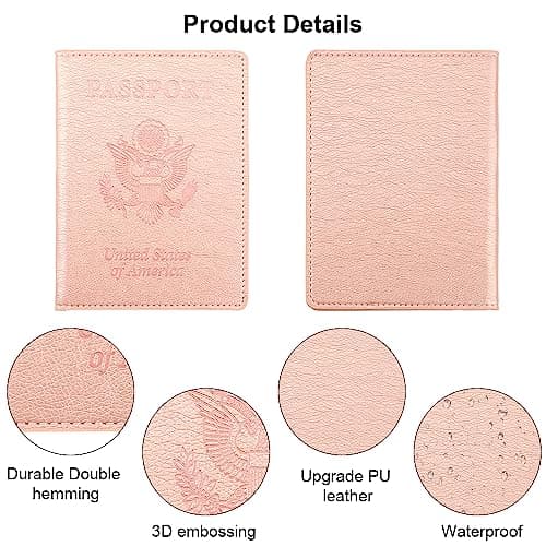 Leather Passport Case - Women's & Men's Travel Passport Wallet, Airport Essentials with Protector, Rose Gold, 5.59 in x 4.13 in, Classic — view 3