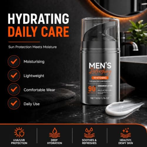 Sunscreen for Men SPF 90+ PA++++, Sun Cream with UV Protection, Waterproof & Sweat Resistant, No White Cast, Daily SPF Moisturiser for Men, Non-Greasy for Outdoor Sports, Travel, Beach, Gym, 50g — view 4