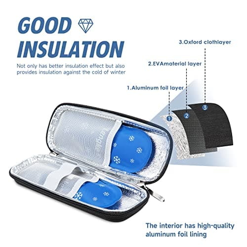 YOUSHARES Insulin Case with 2PCS Nylon Ice Packs - Medicine Cooler for Travel Insulin Cooler Travel Case Insulin Pen Case for Diabetic Supplies (Black) — view 3