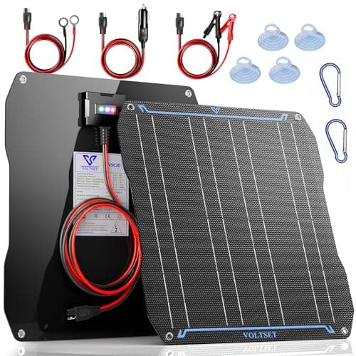 VOLTSET 20W 12V Solar Car Battery Trickle Charger & Maintainer Waterproof