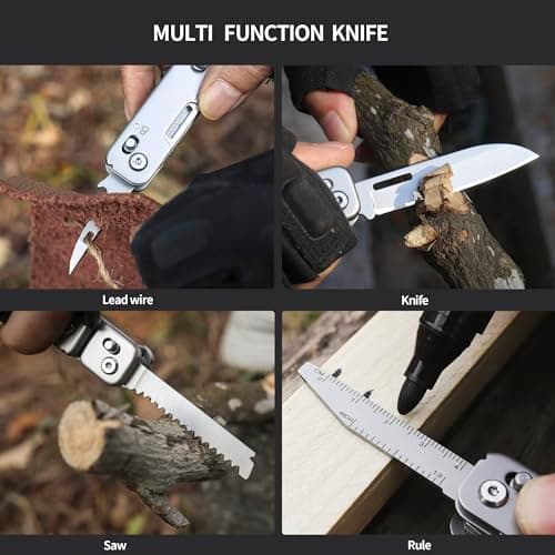 HONZIN Multitool 13 in 1 Camping Gear, Stainless Steel Foldable Multi Tool with Upgraded Scissors Saw Ruler Screwdrivers Bottle Opener, EDC Pocket Multitools for Outdoor, Gifts for Men — view 5