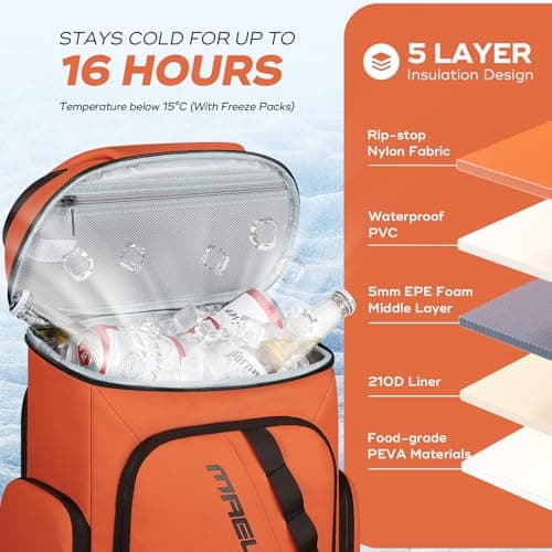 Maelstrom Insulated Cooler Backpack, 36 Can Soft Cooler Ice Chest Bag — view 5