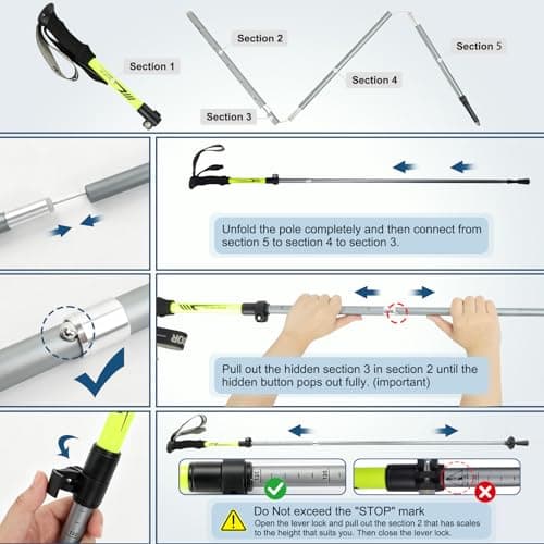 Nordic Walking Poles, Carbon Fibre Trekking Sticks Trekking Poles Adjustable Antishock And Quick Lock System Ultralight Telescopic Walking Stick For Camping, Mountaining, Backpacking, Walking 2 Pack — view 4