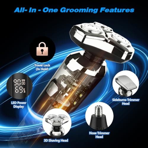 Electric Razor for Men 3-in-1 Shaver with Hair Clipper and Nose Trimmer - 3D Floating Heads, USB-C Charging, IPX7 Waterproof for Beard Nose & Face, Body and Travel,Valentines Day Gifts for — view 4