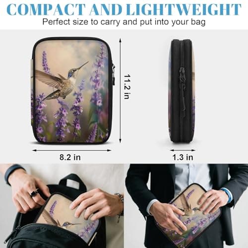 Mintoprints Lavender Floral Electronics Travel Organizer Case, Purple Floral Hummingbird Tech Organizer Pouch Cord Storage Bag for Phone, Cable, Charger, Accessories — view 2