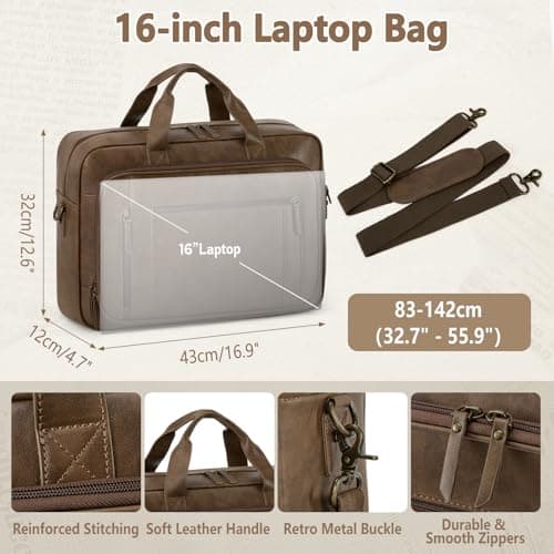 RAINSMORE 16 Inch Laptop Messenger Bag for Men, PU Leather Work Briefcase — view 5