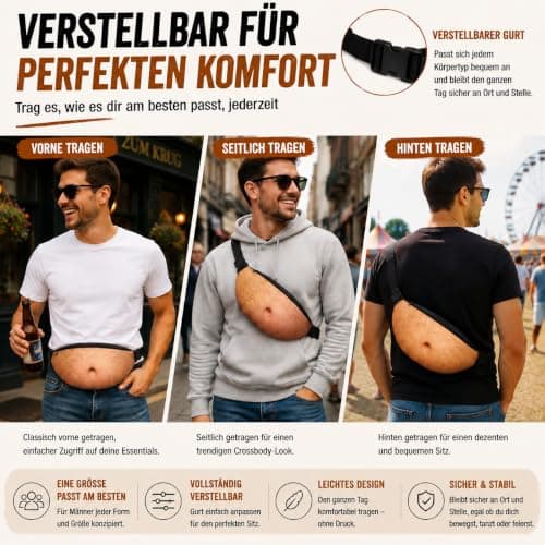 Novelty Belly Waist Bag Men, Funny dad Bag Bum Bag Adjustable Belt — view 6