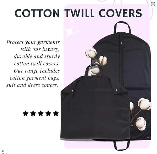 Hoesh 44" Black Finest Luxury Cotton Twill Breathable Men Suit Carrier Cover Protection Travel Garment Bag (Pack of 3) — view 5