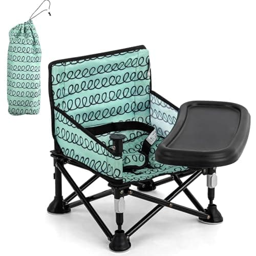 LADIDA Booster Seat for Toddlers with Removable Tray, Portable Foldable Baby High Chair for Kitchen & Dining Chairs, Suitable 6-36 Months Indoor & Outdoor (Green) 302