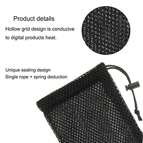 JASOLYI Storage Bag Drawstring Carrying Case Cover Holder Protective Nylon Phone Pouch Mesh Mobile Universal Portable Power Bank Case Travel Cable Organiser Drawstring Bag(5.5 Inch, Black) — view 2