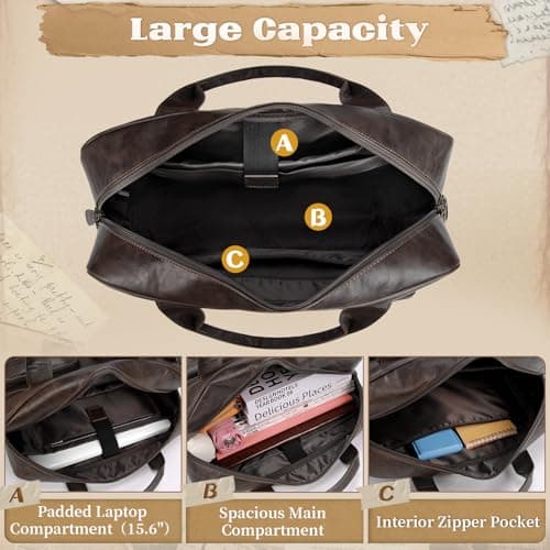 RAINSMORE Messenger Bags for Men Vintage Briefcase PU Leather Laptop Bag 15.6 Inch Satchel Bag for Work Business Office College Trip School Black/Brown/Dark Brown Coffee — view 4