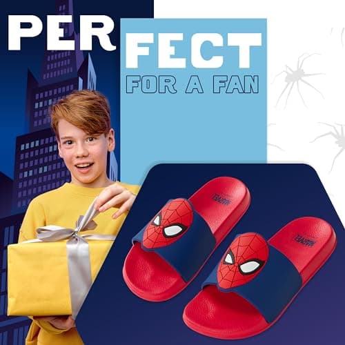 Get Trend Marvel Spiderman Sliders for Boys Non Slip Shower Beach Pool Shoes for Travel Holiday Essentials Summer Slippers (Red/Blue, 10 UK) — view 3